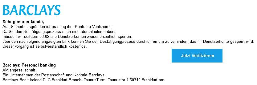 Barclays Verifizierung Konto