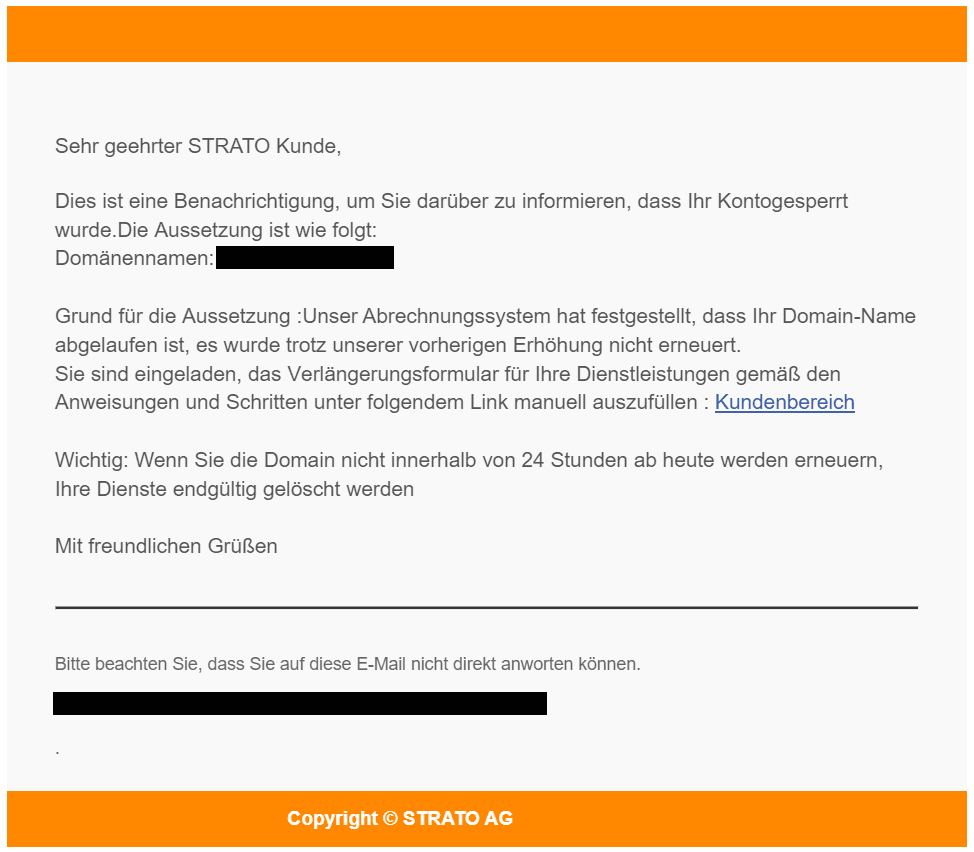 Domain Sperrung Strato