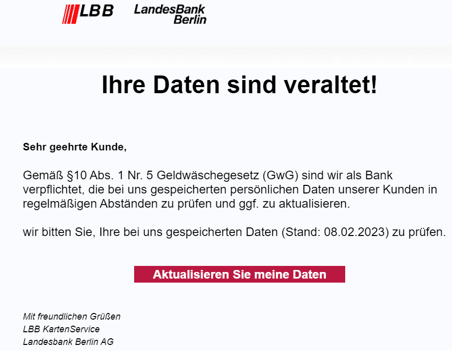LBB veraltete Daten