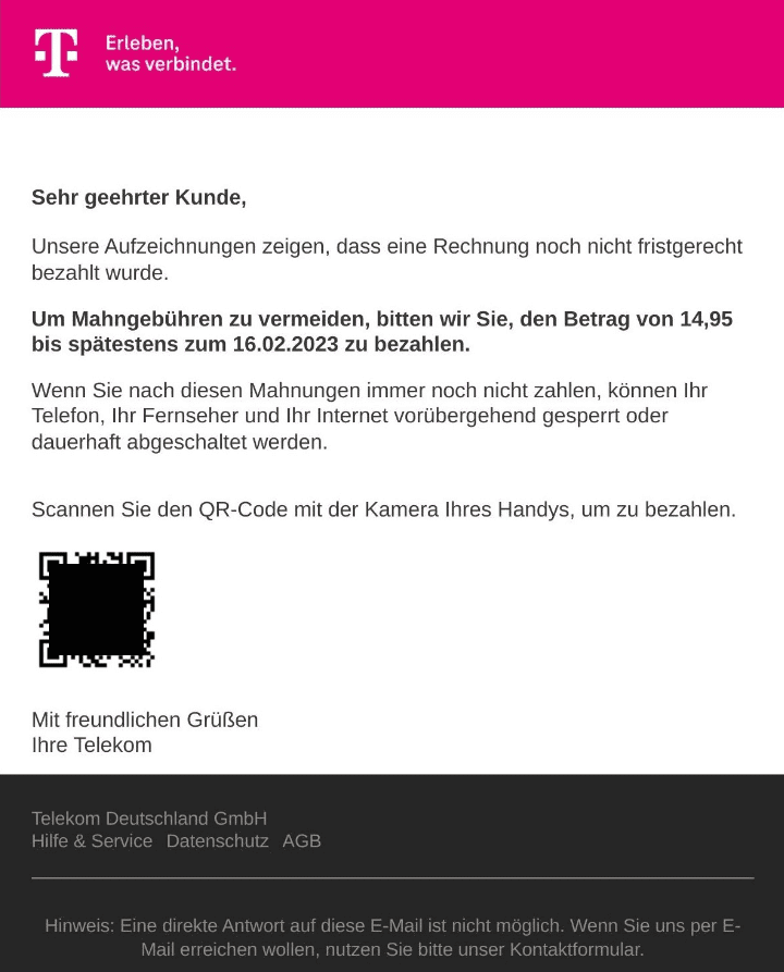 Telekom unbezahlte Rechnung