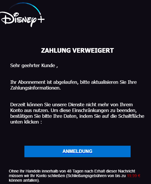 Disney+ Zahlung verweigert
