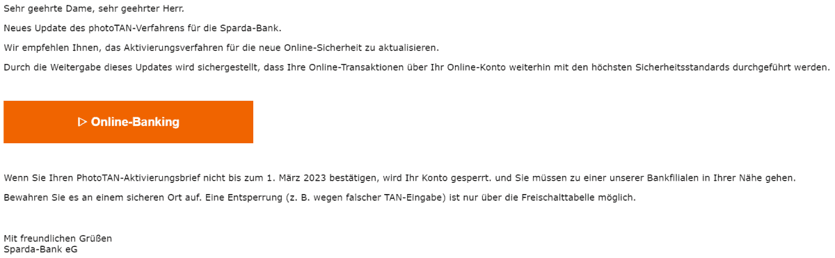 Sparda Bank photoTAN Verfahren