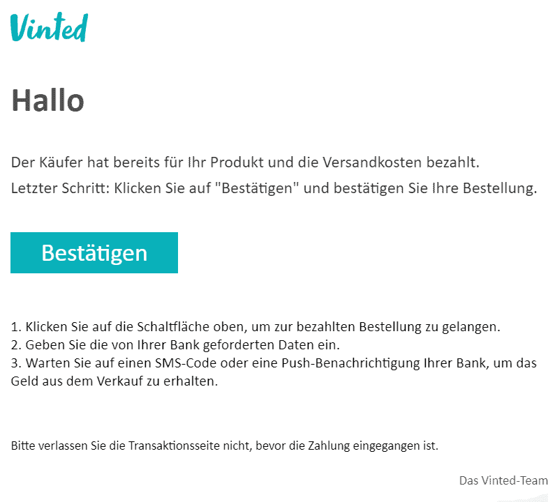 Vinted Bestellbestätigung
