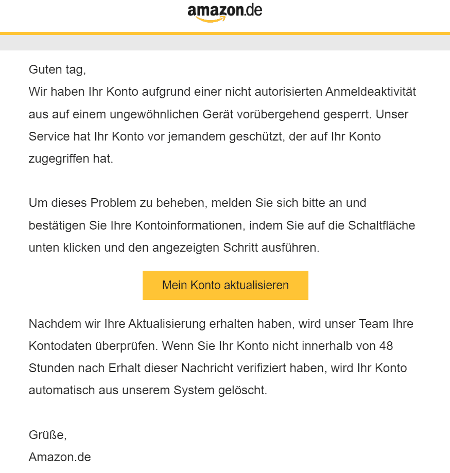 Amazon nicht autorisierte Anmeldeaktivität