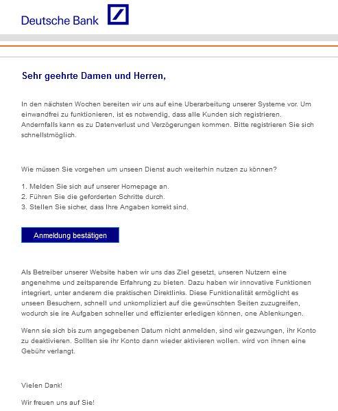Deutsche Bank Registrierung Anmeldung Bestätigen