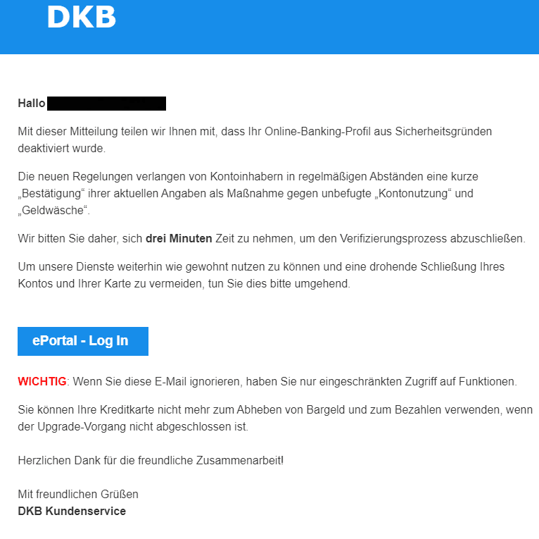 DKB Deaktivierung Konto zur Sicherheit