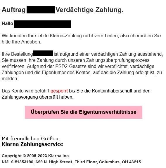 Klarna verdächtige Zahlung