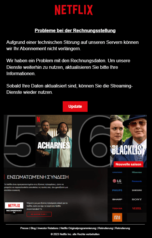 Netflix technische Störung Rechnungsdaten