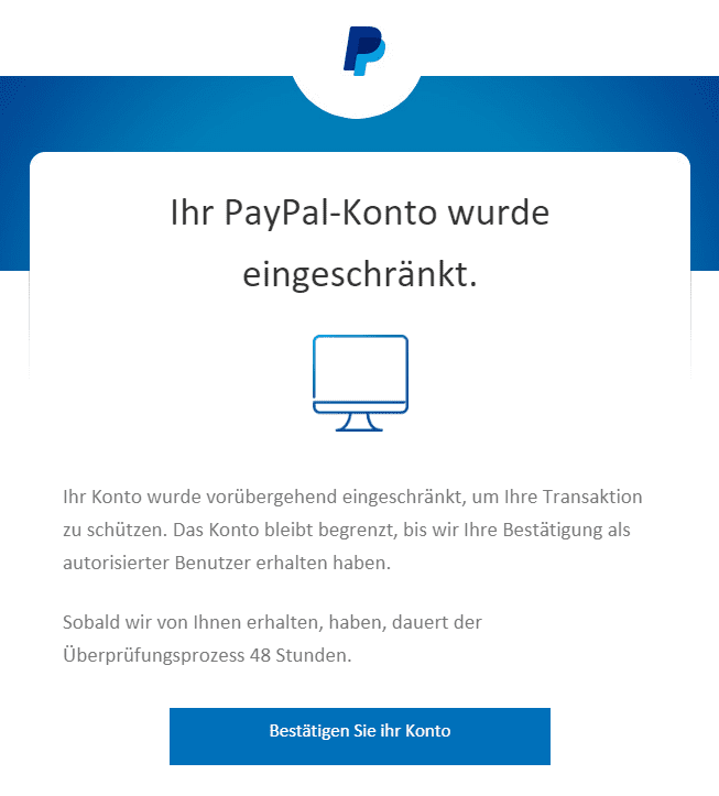 PayPal Konto Bestätigung