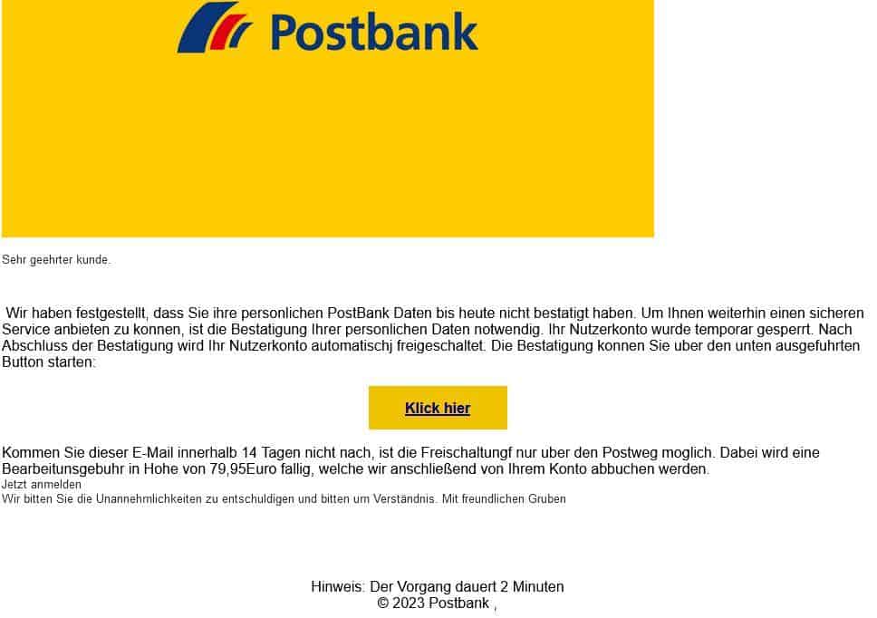 Postbank Konto gesperrt