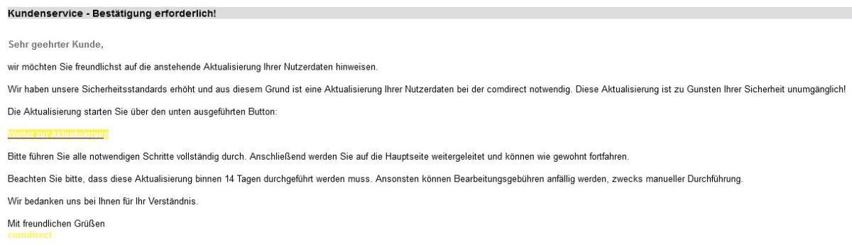 ComDirect Sicherheitsstandards erfordern Aktualisierung Daten