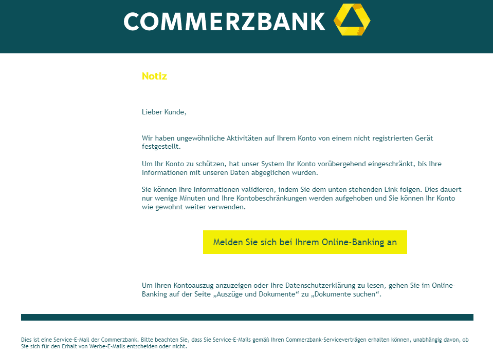 Commerzbank ungewöhnliche Aktivität Kontoschutz