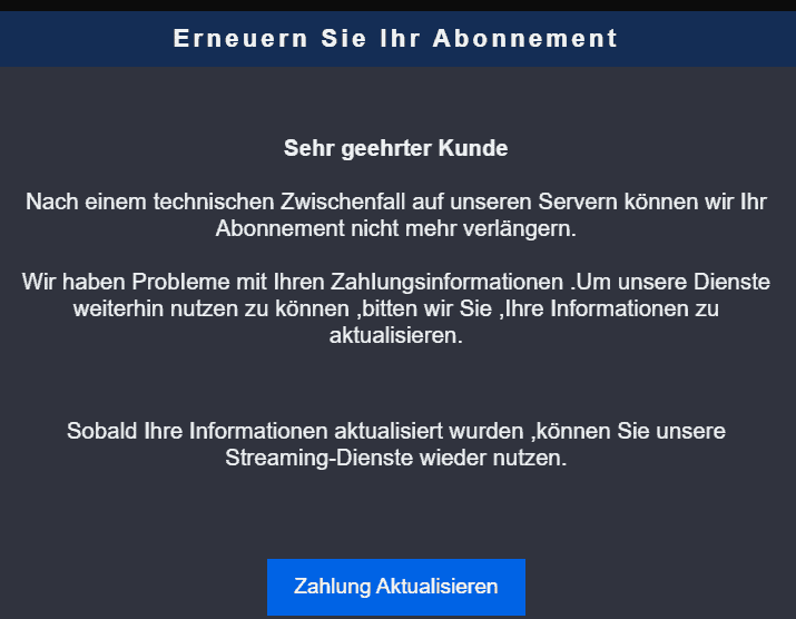 Disney Abonnement endet - Zahlungsinformationen aktualisieren