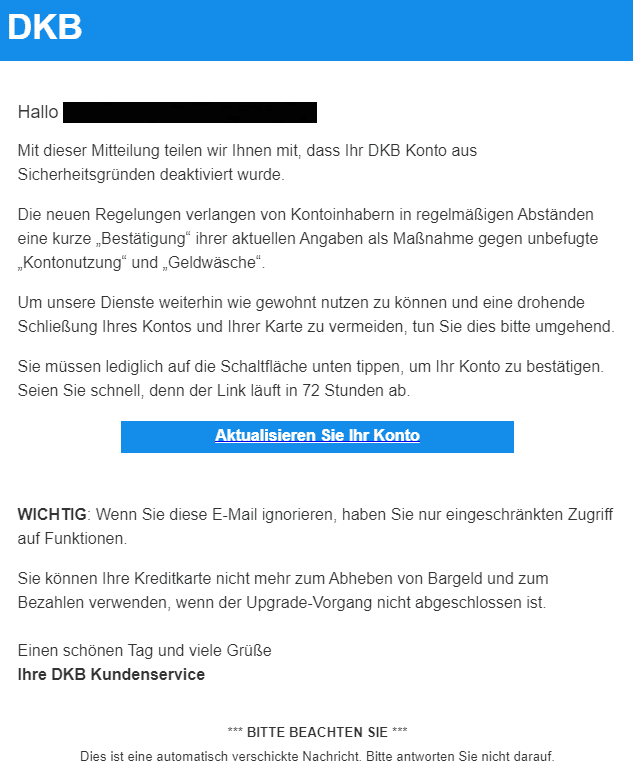 DKB Konto deaktiviert Geldwäsche