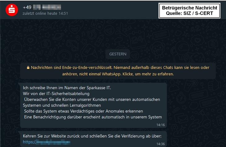 Sparkasse WhatsApp IT Sicherheitsabteilung