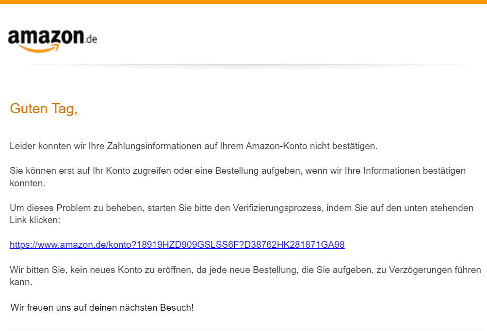 Amazon Kontoinformationen nicht bestätigt