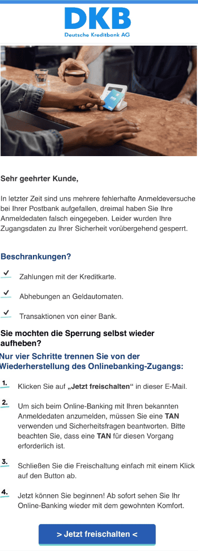 DKB fehlerhafte Anmeldeversuche Wiederherstellung Onlinebanking