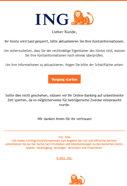 ING Rechtmäßiger Eigentümer Konto Bestätigung