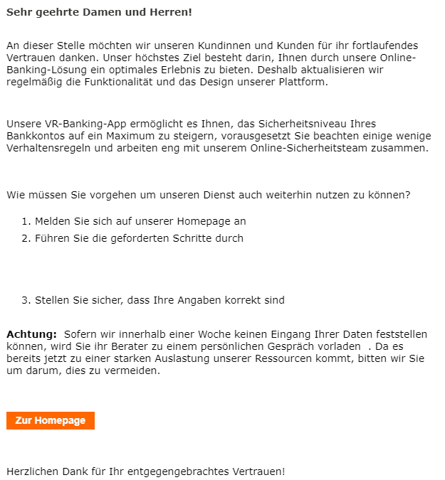 Volksbank VR Banking App Bestätigung Daten