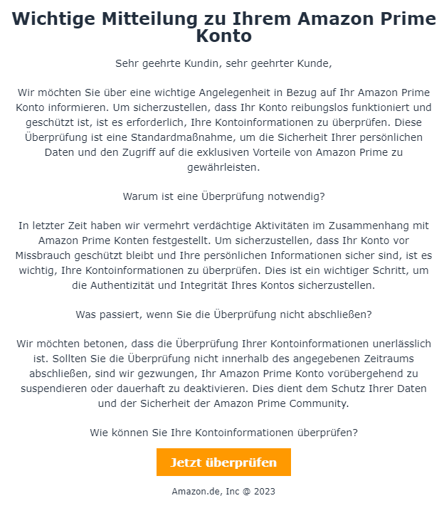 Amazon Überprüfunge Kontoinformationen