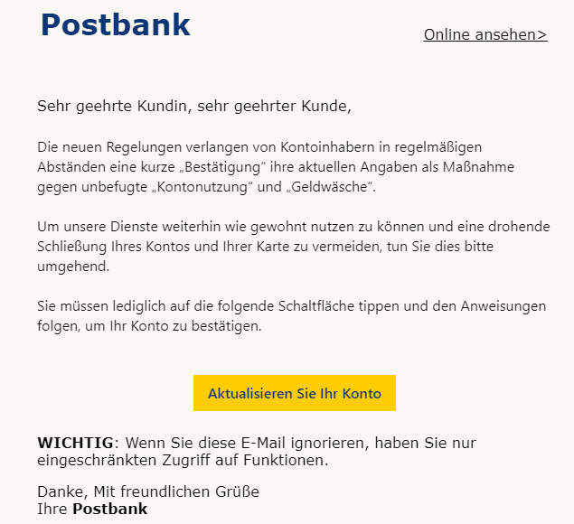 Postbank Konto Aktualisierung