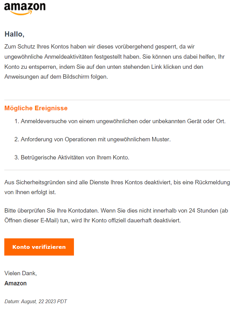 Amazon Anmeldeversuch unbekanntes Gerät