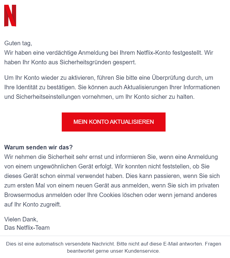 Netflix verdächtige Anmeldungen Konto aktualisieren