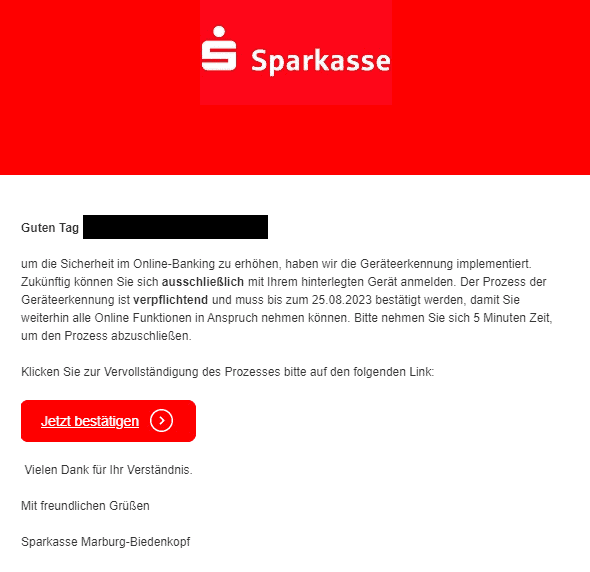 Sparkasse Prozess Geräteerkennung