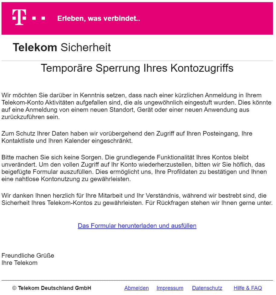 Telekom Konto temporär gesperrt