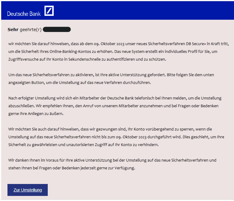 Deutsche Bank Konto Umstellung erforderlich