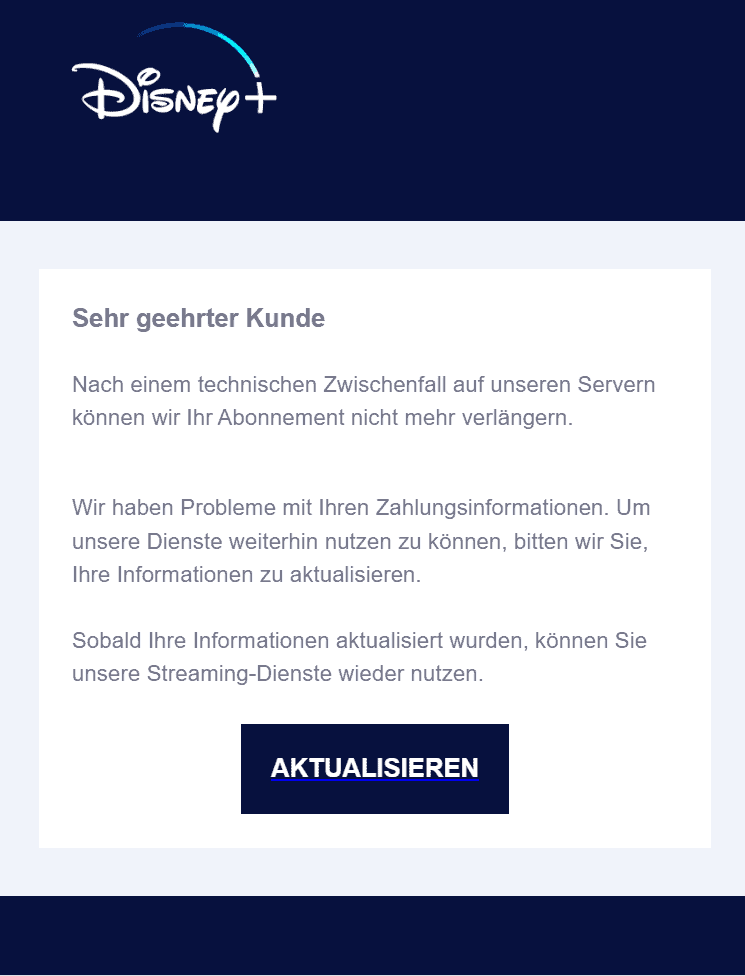 Disney+ technischer Zwischenfall Zahlungsinformationen aktualisieren