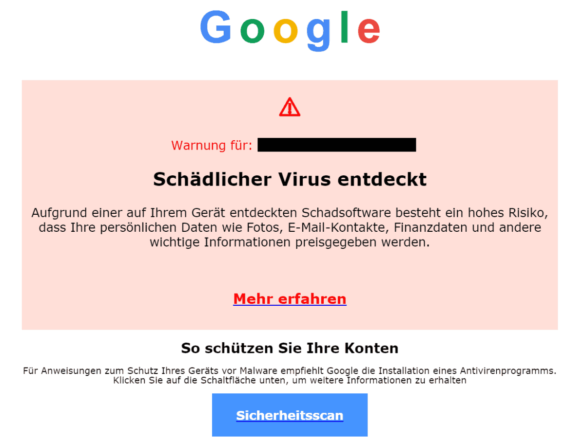 Google Virus Schadsoftware Sicherheitsscan