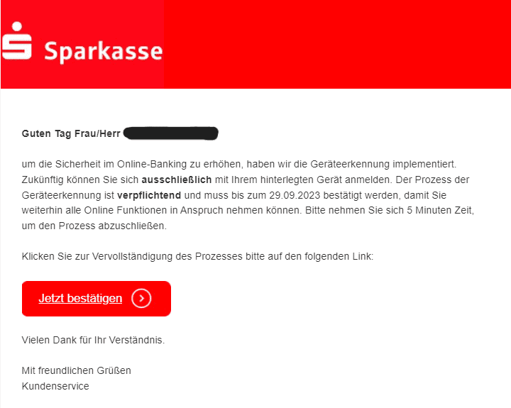 Sparkasse Gerätererkennungs-Prozess bestätigen