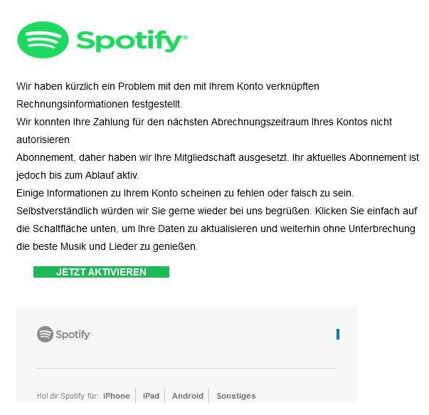 Spotify Konto deaktiviert wegen fehlender Rechungsinformatioen