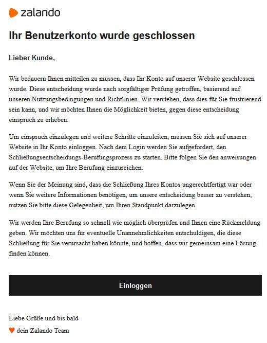 Zalando Benutzerkonto gesperrt