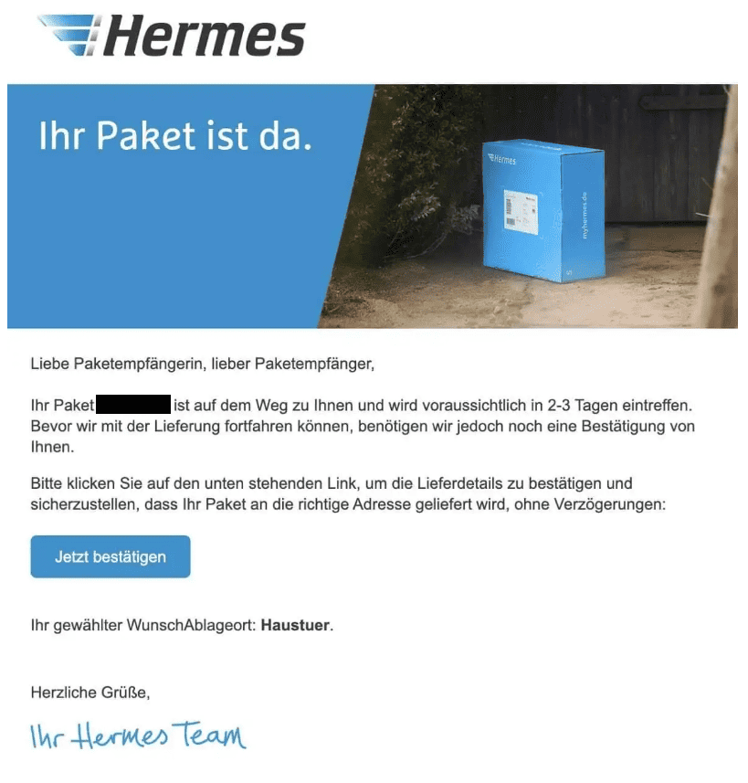 Hermes Lieferung bestätigen