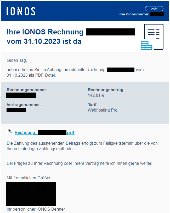Ionos Zahlung aktuelle Rechnung
