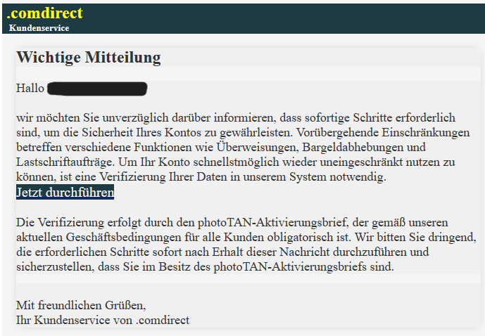 Comdirect Daten verifizieren Kontosicherheit