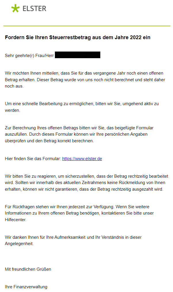 Elster Steuerrestbetrag offener Betrag
