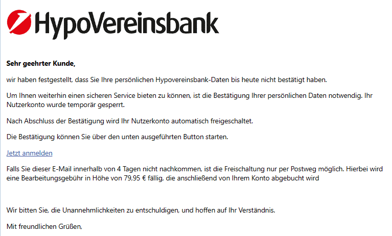Hypovereinsbank Nutzerkonto freischalten Daten bestätigen
