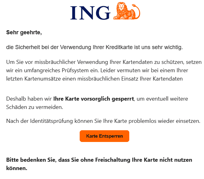 ING Karte vorsorglich gesperrt