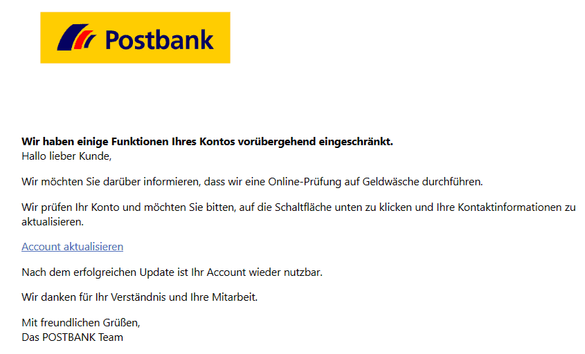 Postbank Account aktualisieren Update