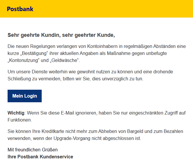 Postbank Bestätigung Angaben Massnahmen Geldwäsche