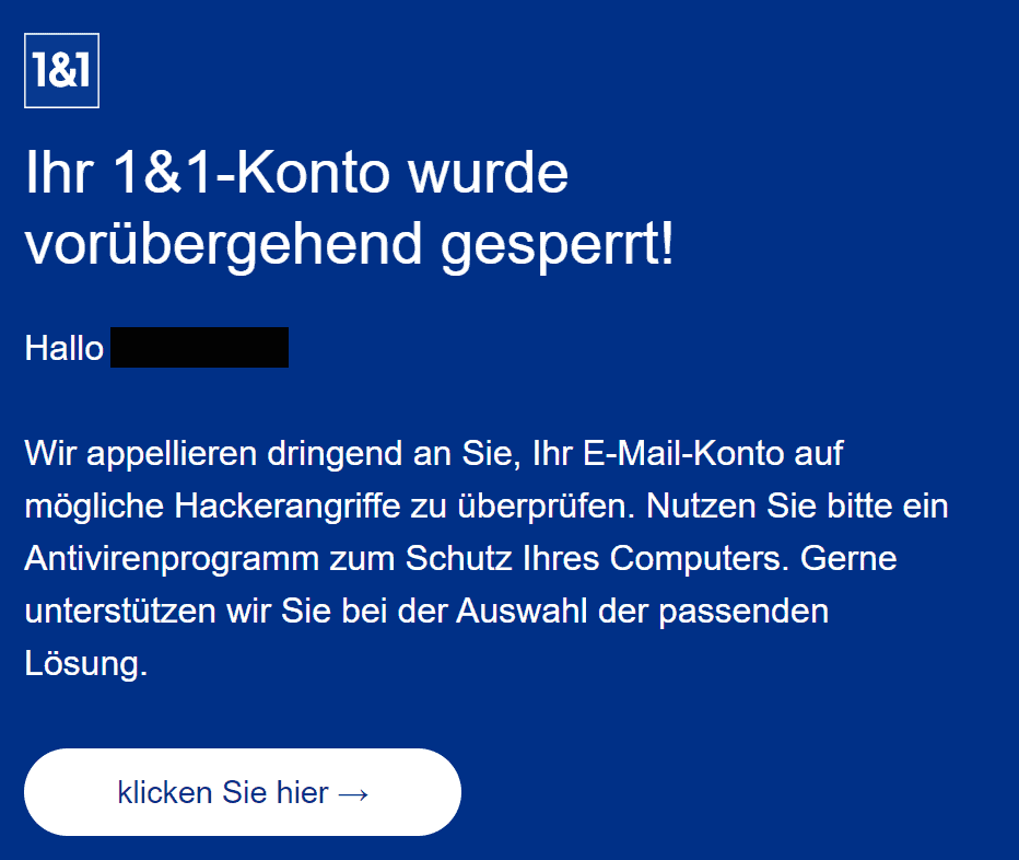1&1 Konto gesperrt Schutz