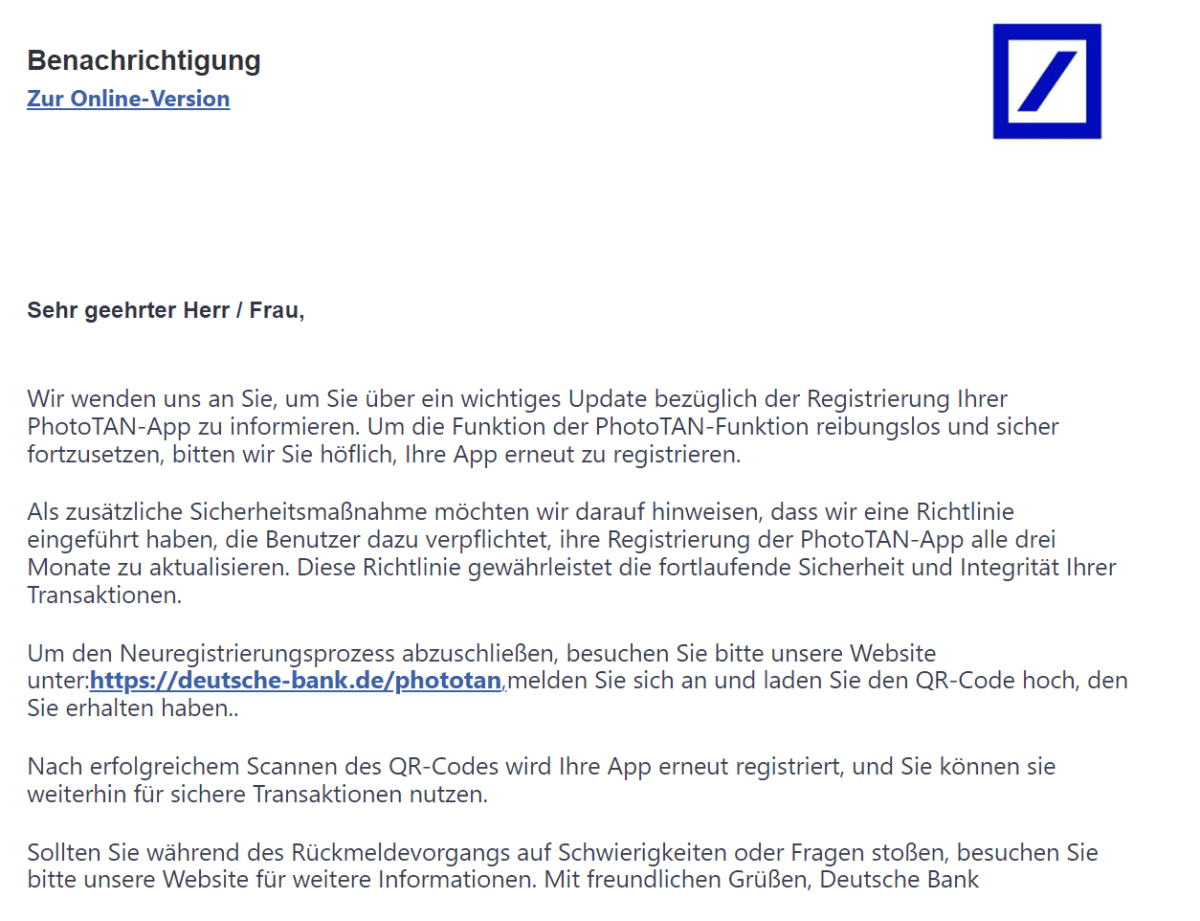 Deutsche Bank Photo Tan Neuregistrierungsprozess