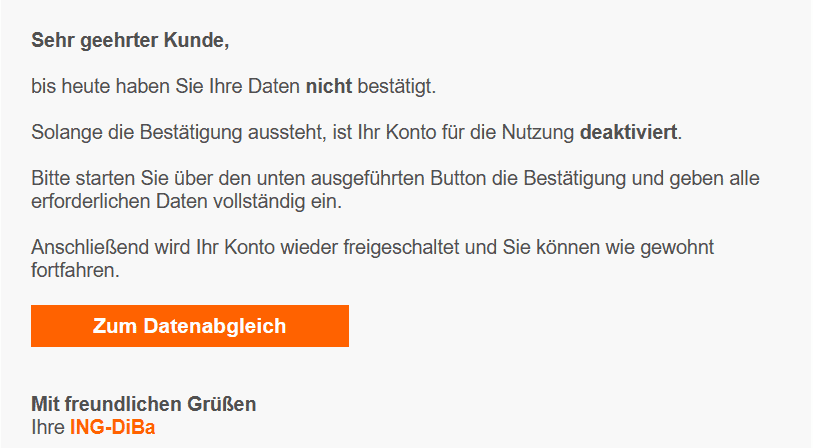 ING Bank Datenabgleich Bestätigung