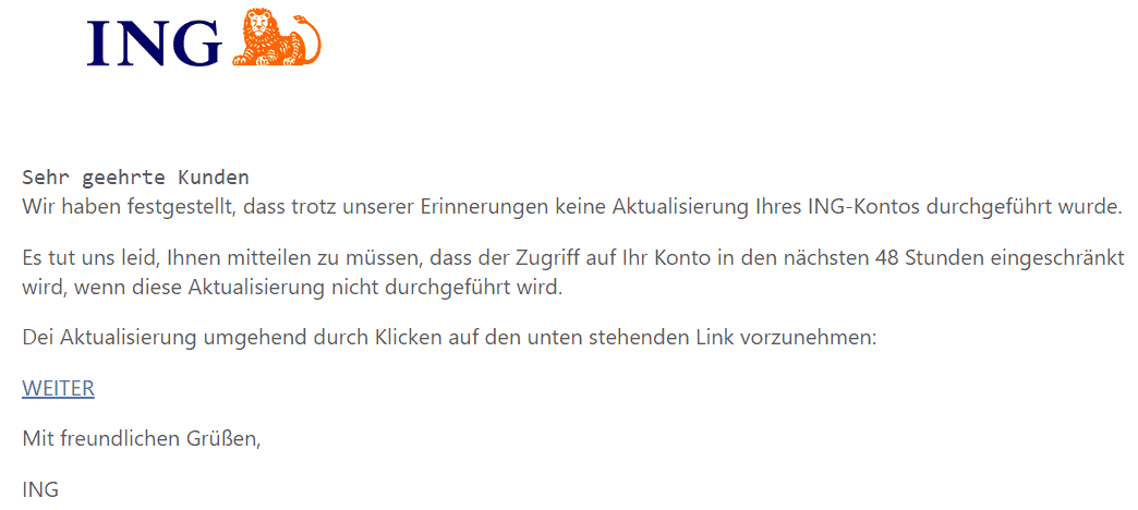 ING keine Aktualisierung Konto durchgeführt