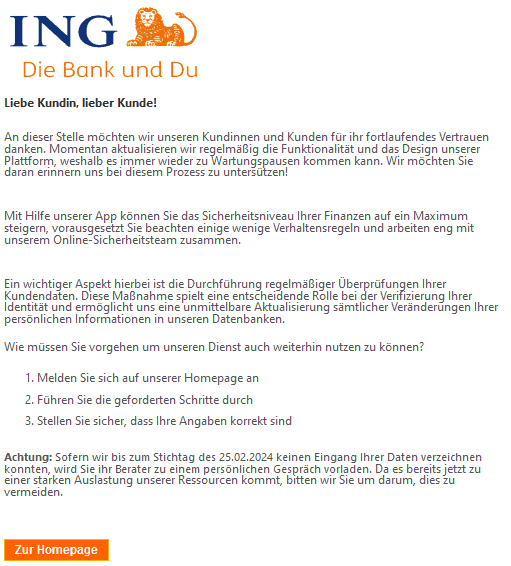 ING Wartungspause Verifizierung Identität