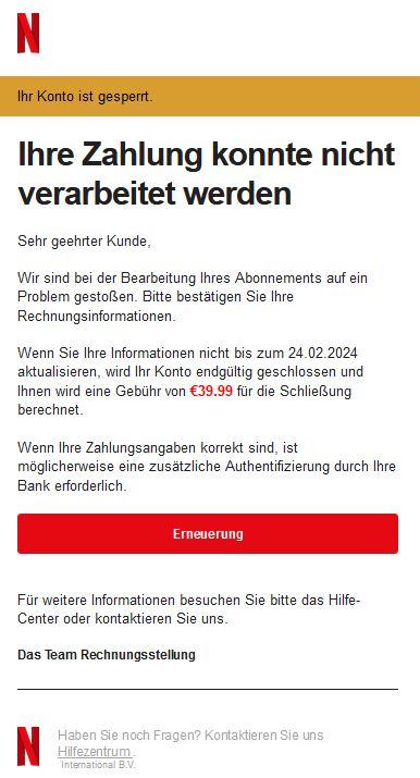 Netflix Probleme mit Zahlung