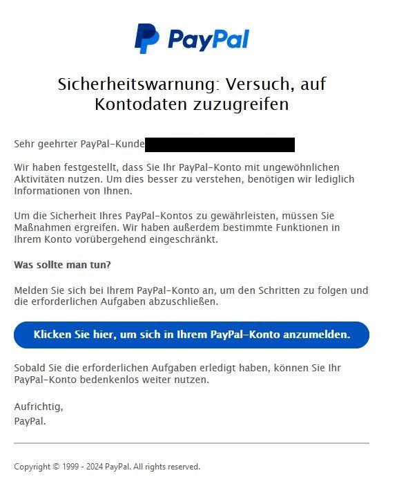 PayPal ungewöhnliche Konto Aktivität